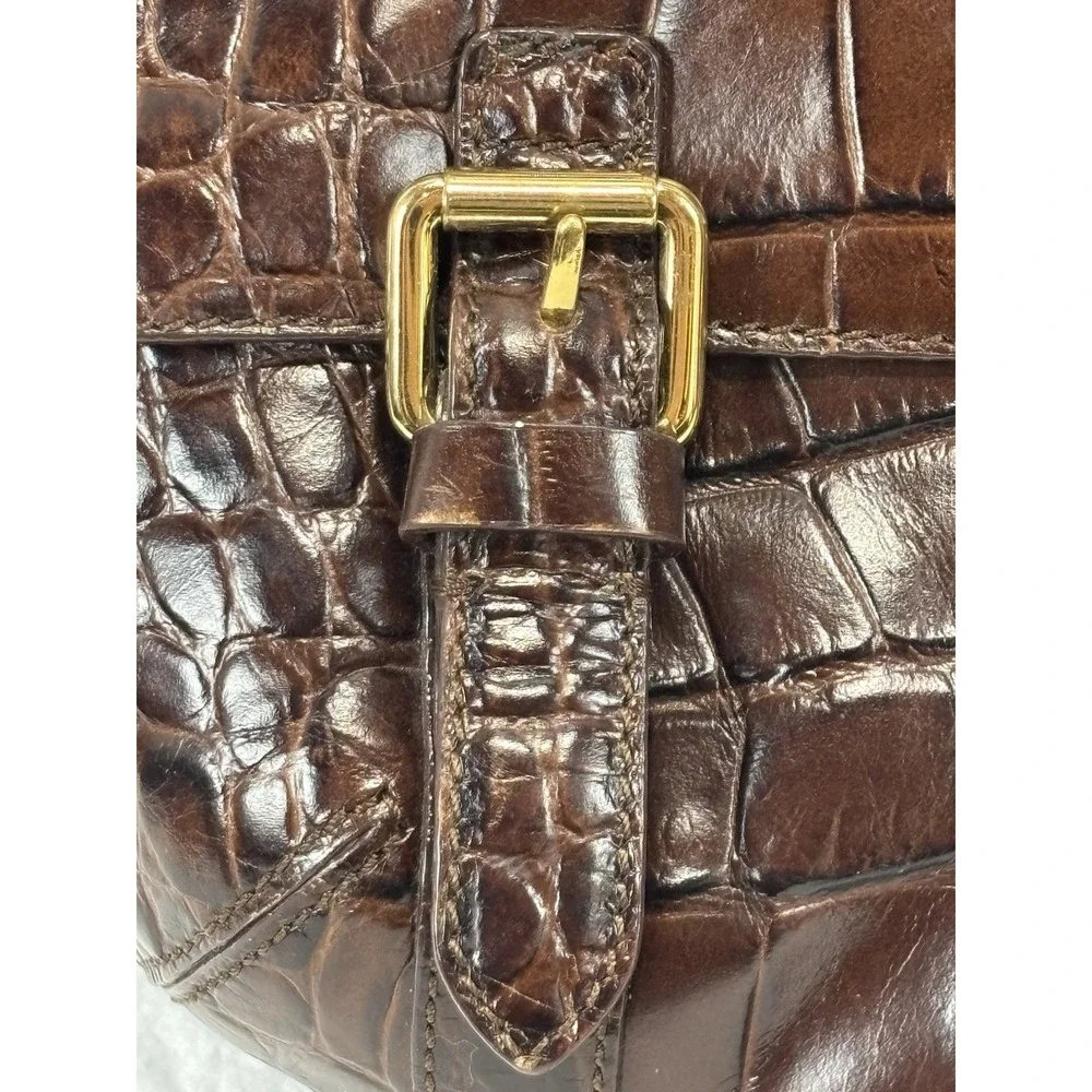 Lauren Ralph Lauren Croc Embossed Leather Hobo Purse Brown Shoulder Bag